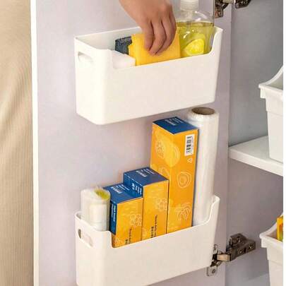 [Delivery Within 2-7 Days In The United States]2-Piece Set, Adhesive-Backed Cabinet Door Storage Rack, Interior Cabinet Shelf, Under-Sink Door Panel Organizer. Suitable For Kitchen Cabinets, Sinks, Bathroom Doors, Offices, Garages, Craft Rooms, And More (2-Piece Set - Large White). Sturdy Design With Strong Adhesive Backing Ensures Secure Attachment To Cabinet Doors. Multifunctional Storage Saves Space And Provides Easy Access To Condiments, Sponges, Pot Lids, And Other Small Items. Keep Frequently Used Items Within Reach To Reduce Counter Clutter. Easy To Clean, High Weight Capacity, And Maximizes Storage Space.