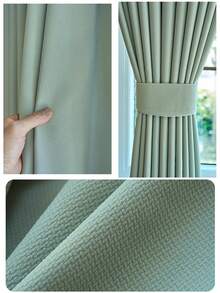 1pc Modern Minimalist French Solid Color Curtain, High-End For Bedroom, Living Room, Balcony, Sunscreen, Soundproof, Blackout - Army Green - View 7