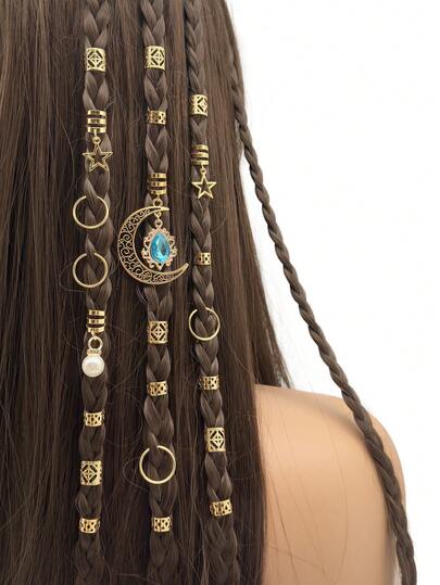 44pcs Star & Moon Hair Accessories Set, Rhinestone Decorated, Suitable For Women Braids, Pearls, Dreadlocks And More Hair Styles