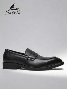 Salkin 男士时尚一脚蹬便士乐福鞋，绅士真皮正装鞋，方头商务办公正装鞋，现代生活平价奢华之选。经典英伦风格，柔软舒适的真皮鞋面，防滑耐磨鞋底，适合搭配西装、毕业典礼、婚礼、派对、日常休闲穿着。尺码齐全，包括加大码。 - 黑色 - 查看 4