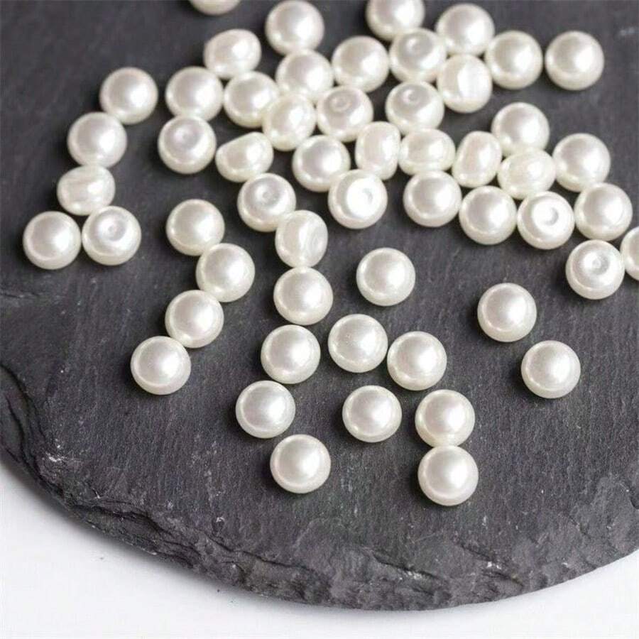 20/50pcs Exquisite Half-Round Hole ABS Bun Pearl Texture, Round And Bright, Versatile And Durable, Suitable For Handmade DIY, Crafts, Sewing, Accessories, Decorations, Jewelry Making, Home Crafts, Sewing Supplies - White - View 1