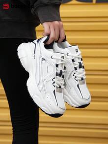 baasploa 女士网面跑步鞋，新款春秋季透气厚底增高运动鞋，轻便休闲鞋，复古风，减震防滑耐磨软底步行鞋，女士时尚多功能跑步训练鞋，女士网球鞋 - 白色 - 查看 4