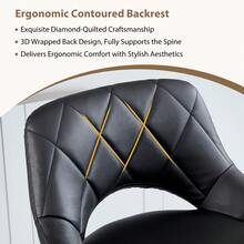 JIEMAX Set Of 2/4  Faux Leather Bar Stools - Quilted Diamond Pattern & Cutout Back | Adjustable Height With Footrest For Kitchen Island & Bar - 黑色 - 查看 5