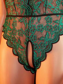 Plus-Size Lace-Up Backless Sexy Lingerie Women's Fashion Bodysuit With Deep V Neckline And No Design - 綠色 - 查看 6