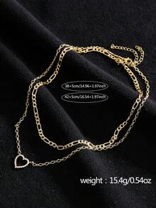 2pcs/Set Kalung Liontin Berbentuk Hati Tembaga Elegan dengan Batu Zirkonia Kubik, Cocok Dipakai Berlapis, Hadiah untuk Pacar di Hari Valentine - Yellow Gold - View 6
