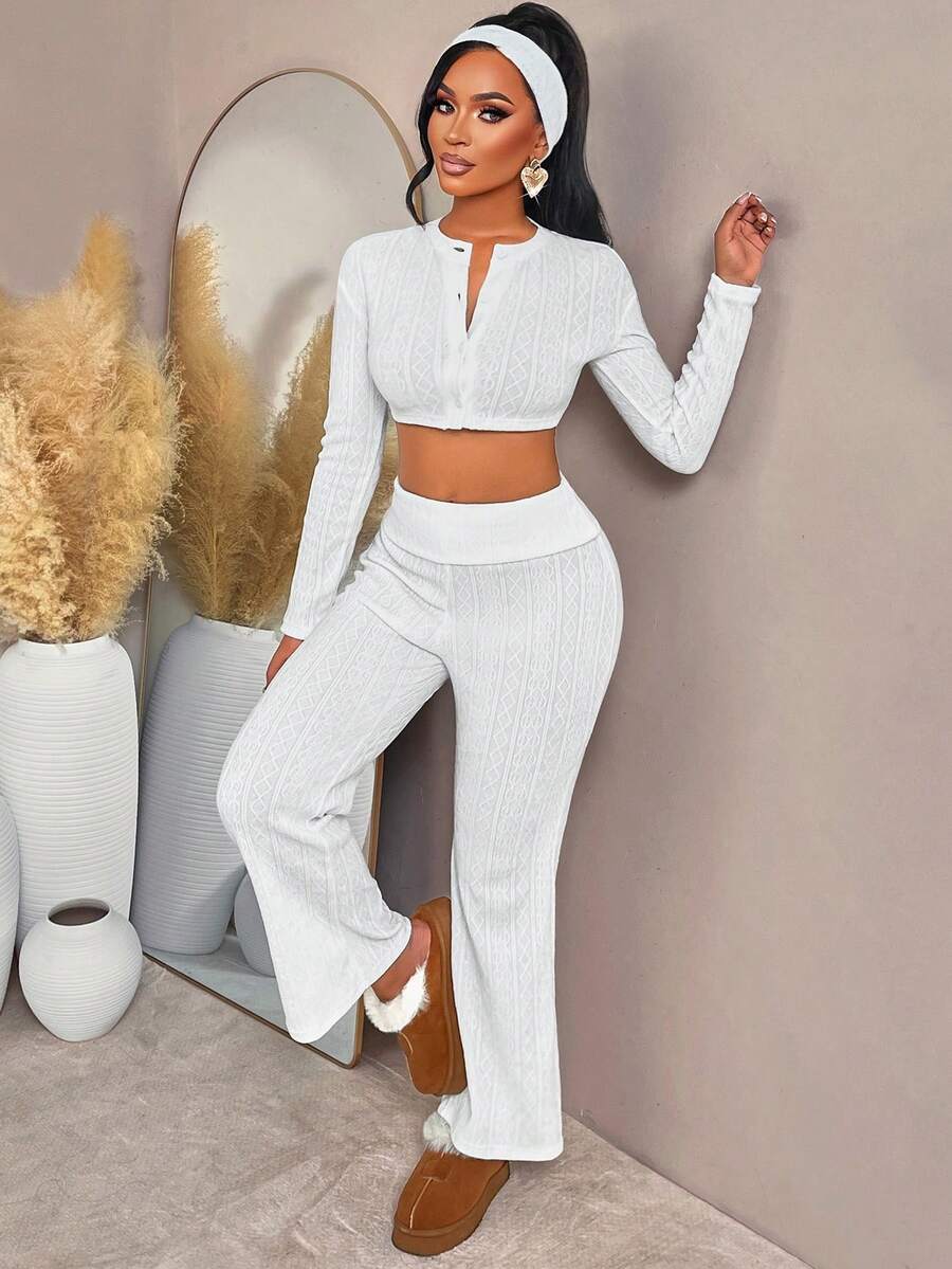 AIJ Amarillo Knit Texture Jacket And Pants Set, Young Lady Style Two Pieces Outfit, Suitable For Commuting, Winter Afternoon Tea And Shopping, Latest Autumn/Winter Young Lady Warm Clothing - أبيض حليبي - مشاهدة 1