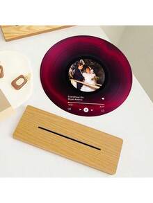 1pc Custom Vinyl Records With Wooden Base Personalized Acrylic Song Plaque Custom Nameplate Records Scannable Music Plaque Art Decor Gift - Multicolor - View 10
