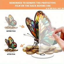2D平面旋转亚克力蝴蝶摆件，色彩缤纷，设计精美，适用于办公室氛围，是商务周年纪念、浪漫家居装饰的理想之选，无需用电。 - 彩色 - 查看 6