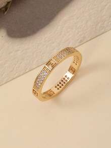 1pc Minimalist Bohemian Zirconia Inlaid Women's Ring, Gold-Plated Ring, Full Diamond Design, Daily Matching, Wedding Ring, Engagement Ring, Ideal Gift For Family And Loved Ones, Valentine's Day Gift, Ramadan Distribution, Ramadan Dishes, Eid Al-Fitr Gift, Eid Al-Fitr Giveaway - Times - View 5