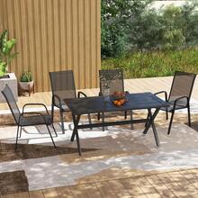 Outsunny Set da Giardino con 4 Sedie Impilabili Salvaspazio, Sedie da Esterno con Braccioli in Metallo e Tessuto Traspirante, Marrone - nero - Visualizzare 7