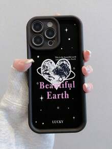 1つの絶妙ななハートタイプの惑星のテキストとスターハンドルの携帯電話ケース、TPU材料のスカイアイステップ携帯電話ケース、フェスティバルギフトとして贈呈ることができます、11、12、13、14、15、16 Pro /Promax/14、15、16 Plus 17/Airモデルに適しています、男性と女性のための携帯電話ケース - ブラック - チェックする 2