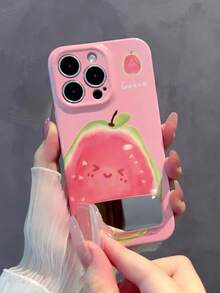 1个粉色菠萝卡通水果手机壳，带隐形镜面支架，兼容 11/12/13/14/15/16/17/Pro Max - 粉色 - 查看 2