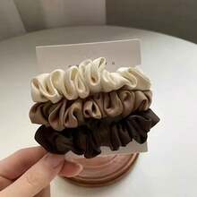 New Korean Style Elegant Satin Scrunchie Simple French Style Hair Tie Scrunchie - Màu be + Màu cà phê + Màu nâu - Xem 2