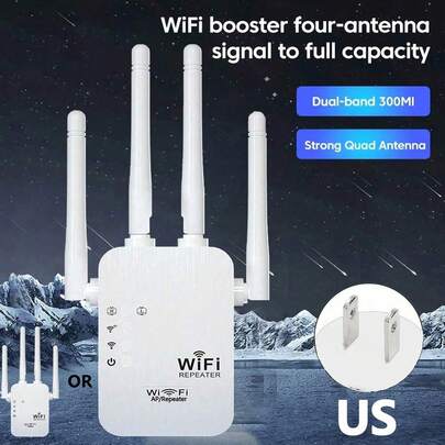 WiFi信号增强器/路由器扩展器/信号放大器/远距离放大器，带以太网端口，双网络接口，家用无线网络中继器/蜂窝网络放大器，带以太网端口