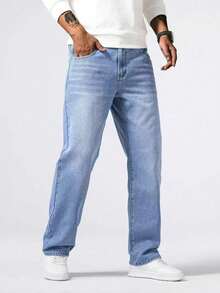 Men's Light Blue Casual Fashion Loose Jeans Classic All-Match Men's Pants - Rửa nhẹ - Xem 1