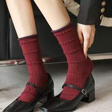 5双新款春秋季安哥拉红翻边中筒袜，3D波点图案，百搭、柔软舒适 - 彩色 - 查看 3