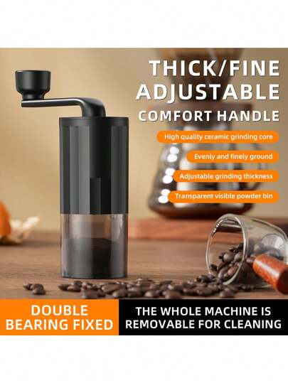 1 PC, Portable Manual Coffee Grinder With Adjustable Grinding Burrs, ABS Material Hand Crank Grinder, Ideal For Office, Travel, Camping – High-Precision Grinding Core, Detachable, Easy To Clean