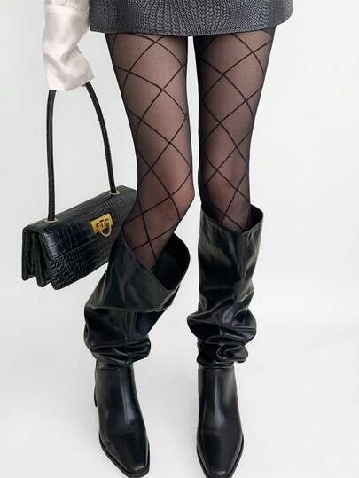 女士高腰修身菱形交叉图案紧身裤 - 优雅几何设计，轻盈透气，全天舒适，仅限手洗，舒适面料，弹性极佳