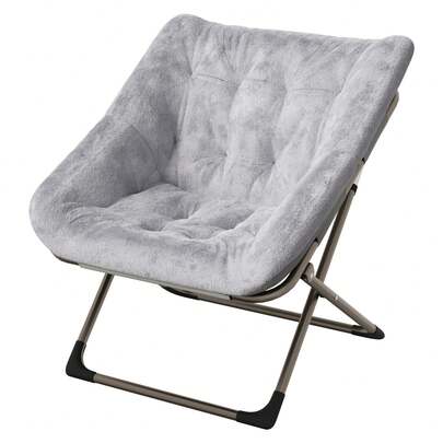 Sillón plegable para sala de estar, dormitorio, Relax Moon, silla portátil de lectura de metal, estructura de acero y reposacabezas de piel sintética suave, respaldo alto, alta capacidad de 300 lbs de felpa.