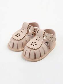 New Floral Soft Bottom Infant Sandals Infant Toddler Infant Girls PU Leather Soft Open Toe Summer Sandals Flower Princess Flat Shoes - Apricot - View 2