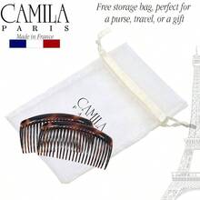 Paris AD66/2 French Side Comb Large Curved Tortoiseshell Hair Combs Women Fine Hair, 4 Inch Strong Hold Comb Women Bun Chignon - Do Styling Hairstyle Accessories, Made In France - 玳瑁 - 查看 6