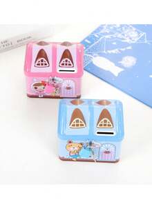 可上锁卡通可爱小猪存钱罐，小巧可爱的金属小屋造型存钱罐，卡通设计，可用作糖果盒，可爱小屋造型金属存钱罐，储蓄工具，桌面摆件，带存取功能的铁罐，节日礼物，奖品，可上锁生日礼物，存钱罐 - 彩色 - 查看 2