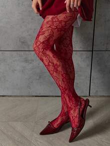 Pantimedia romántica con estampado floral colorido, medias transparentes de moda, perfectas para regalos del Día de San Valentín o atuendos de fiesta - Multicolor - Ver 3