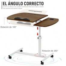 Meeyoga Escritorio para Laptop - 40+20 *40cm Escritorio Móvil de Pie con Altura AjustableGran Panel con Soporte de Vaso de Agua Ranura de Tarjeta y Ranura Plana (Nogal) - Bastante - Ver 4