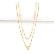 Set de 2 collares con colgante de letra y corazón de acero inoxidable para mujeres - Amarillo Oro - Ver 3