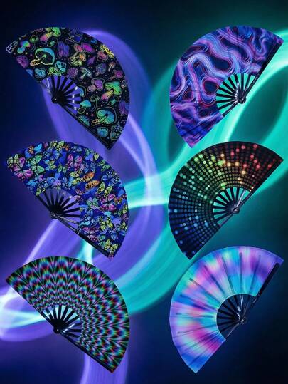 1pc Glow-In-The-Dark Folding Hand Fan Features A Cool Bamboo Strip Design, High-Quality Fabric Construction, And Is A Lightweight, Foldable, Handheld Cooling Accessory Suitable For Parties, Dance Performances, Festivals, Music Festivals, And Summer Home Decor.,Cute Stuff