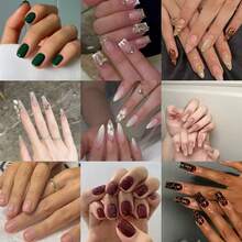 10pcs/Set Square Nail Tips With French Edge, Carved Patterns, Rhinestones, Bow, And Flower Designs, Y2K Baddie Style, Nude And Pink Colors, Suitable For Parties, Dances, And Daily Wear, Includes Tools, Great Gift For Women And Girls (Random Delivery). - 隨機 - 查看 4