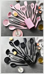 12pcs/15pcs/32pcs Silicone Cooking Utensil Set - Heat Resistant Kitchen Tools, Spatula, Tongs, Ladle, Brush, Whisk, Kitchen Gadget Set For Non-Stick Pots And Pans, Dishwasher , Great Gift - Pink - 12pcs - View 3