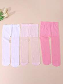 3双装女童兔纹提花超薄踩脚舞蹈紧身裤，弹力打底裤，适合女童穿着 - 彩色 - 查看 4