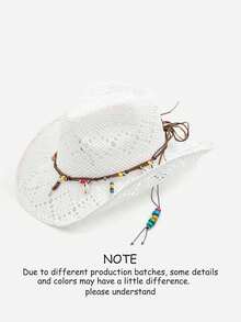 1顶纯色波西米亚风休闲镂空装饰防紫外线编织巴拿马帽，西部牛仔遮阳帽，四季皆宜 - B - 查看 22