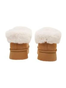 Women's Plush Faux Fur Collar Slippers - Non-Slip Indoor House With Cozy Winter Warmth, Black/Beige, Soft Cushioned Sole & Easy Slip-On Design (Hand Washable) For Bed,, Floors - 駝色 - 查看 6