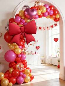 189pcs Red Hot Pink Gold Party Balloons, 18inch Heart Shape Balloons 38inch Bow Foil Mylar Balloons, 5/10/18 Inch Red Hot Pink Pearlescent Gold Balloons And 12inch Gold Pink Confetti Balloons, Premium Thick Latex Balloons For Valentine's Day Wedding Anniversary Birthday Bridal Shower Mother's Day Graduation Gender Reveal Party Decorations - Multicolor - View 5