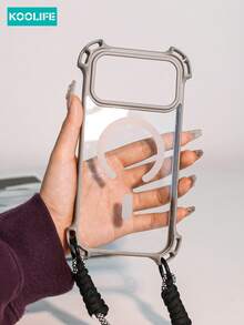 Koolife Juego de 2 piezas de funda de teléfono y correa [1 funda de teléfono a prueba de caídas de cuatro esquinas, 1 cordón desmontable], funda magnética transparente de PC+TPU con protección elevada para la lente, cordón cruzado, funda protectora anti-colisión, compatible con iPhone 13/13Pro/13ProMax/14/14Pro/14ProMax/14 Plus/15/15 Plus/15Pro/15ProMax/16/16Pro/16ProMax/17/17Pro/17ProMax - Gris - Ver 6