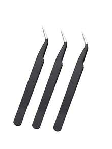 3pcs Eyelash Extension Tweezers Auxiliary Tools, Stainless Steel Eyelash Beauty Tools In Pastel Colors - Black - View 9
