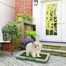 Inodoro de entrenamiento para mascotas estéticamente agradable, tapete de césped artificial, entrenador de inodoro portátil para interiores, adecuado para cachorros y mascotas pequeñas, entrenador de inodoro para cachorros, orinal para perros (color: verde) - Verde - Ver 2