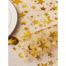 1pc Gold Foil Star Print Table Runner, 11 Inches X 108 Inches, Metallic Polyester Fabric, Suitable For Holidays, Spring, Wedding Tablecloths, Wedding Decorations, Home Decor, Room Decor, Party Favors, Bridal Birthday Decorations, Bachelorette Parties, Home Christmas Gifts, Valentine's Day Decorations. - Nhiều màu - Xem 7