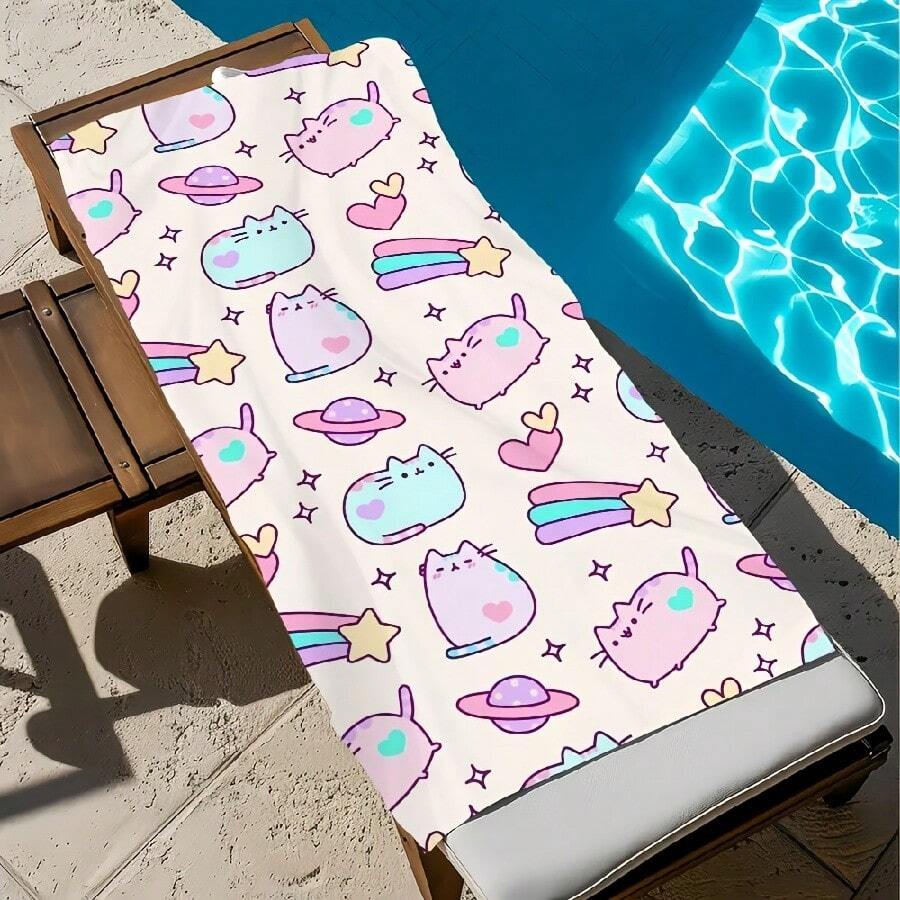 Cute Cartoon Cat Towel Soft Pool Gift For Travel Gym Shower Camping Quick Dry Sports Pusheens S Large Beach Towel(3) - 白色 - 查看 1