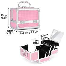 Lockable Makeup Box With Mirror, Portable Vanity Cosmetic Organiser With 2 Trays, Travel Make Up Case For Cosmetics, Jewellery & Accessories - Pink - View 2
