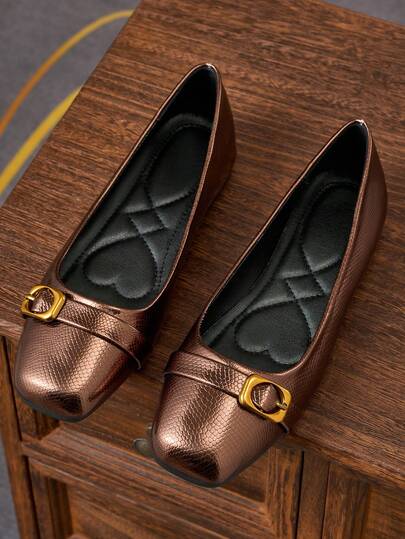 Women's Fashion Versatile Square Toe Mary Jane Flats - Classic And Versatile Metallic Brown, Comfortable For Office And Casual Wear, Suitable For All Seasons, Women's Flat Shoes, New, Fashionable, Minimalist, Slip-On, Solid Fishscale Pattern, Ideal Gift For Valentine's Day, Mother's Day, Weddings, Parties, Office, Etc. (Runs Small, Shoes Tend To Be Narrow, Suggest Ordering One Size Up)