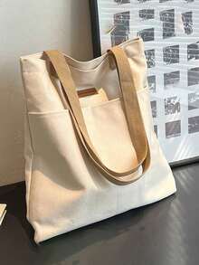 Casual Book Bag - Simple Large Capacity - Versatile Women's Tote And Shoulder Bag - Beige - View 2