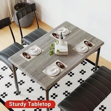 Juego de Comedor Rectangular para 4 Personas Mesa Moderna con Banco y 2 Sillas Acolchadas Set de Cocina que Ahorra Espacio para Apartamentos y Ambientes Pequeños Color Marrón Rústico - Gris - Ver 5