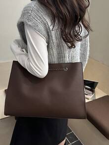 时尚大容量手提包，个性简约单肩包，链条腋下包 - 彩色 - 查看 8