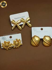 金色不锈钢蜻蜓耳环，女士个性设计，纹理独特，不规则造型，尽显奢华精致，是送给闺蜜的完美生日礼物和节日礼物。 - 金色 - 查看 5