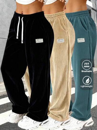 Women's Corduroy Casual Pants, Suitable For All Seasons, Women's Fitness Pants, Adjustable Waist Drawstring And Pockets, Suitable For Home, Gym, Daily Wear, Outdoor Hiking, Ideal Gift For Girlfriend