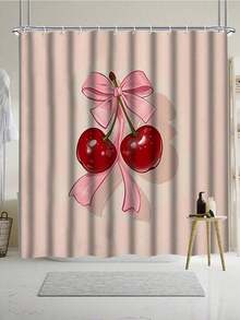 1/3/4 Pcs Cherry Blossom Bow Pattern Waterproof Polyester Shower Curtain With 12 Hooks, Bathroom Non-Slip Mat, Toilet Seat Cover And U-Shaped Mat - Multicolor - View 14