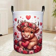 1pc, Sweet Highland Cow Laundry Basket, Collapsible Laundry Hamper Organizer Basket Capacity Storage Bin With Handles Medium - Multicolor - View 10